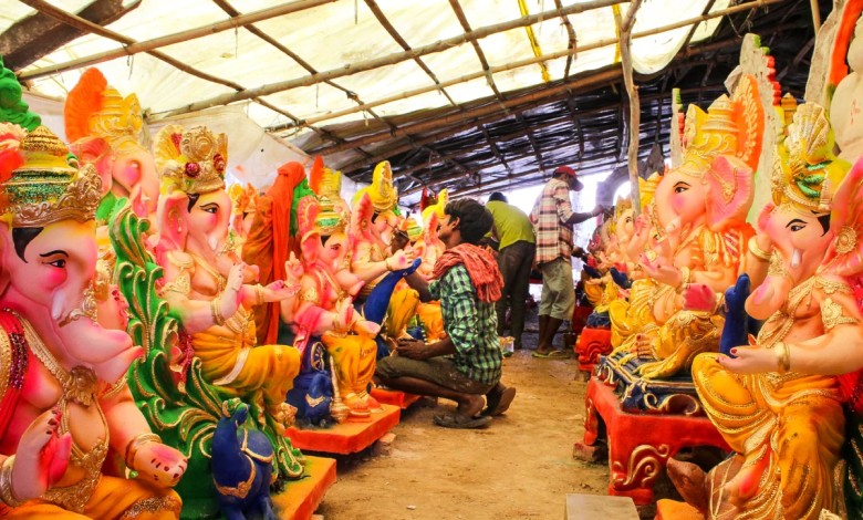 A serene Ganesh idol made of clay, symbolizing eco-friendly celebrations during the Ganesh Festival.