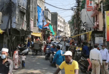 Traffic police enforcing new routes and restrictions in crowded Nagpur markets during Diwali season