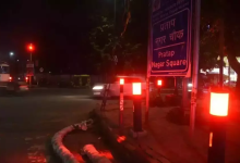 Illuminated signal bollards installed at key intersections in Nagpur to enhance traffic flow and pedestrian safety at night.