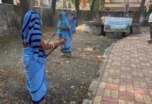 Nagpur Municipal Corporation workers clean city playgrounds during citywide cleanliness drive.