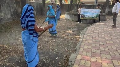 Nagpur Municipal Corporation workers clean city playgrounds during citywide cleanliness drive.