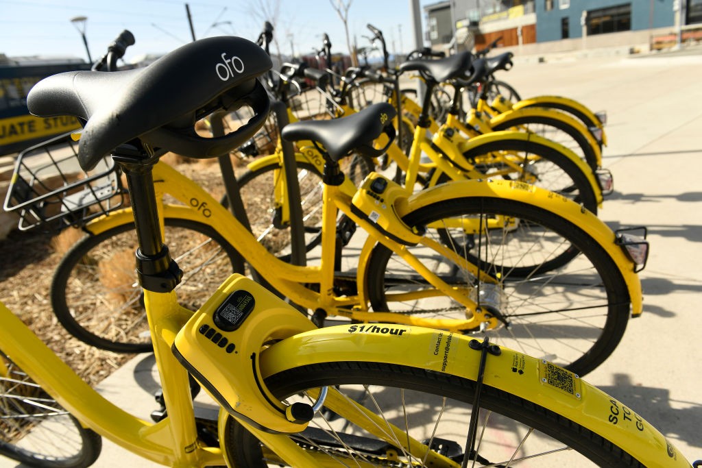 Dockless bike sharing bikes at Alameda RTD Station