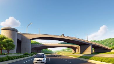 Illustration depicting a modern flyover connecting two points, symbolizing improved transportation infrastructure. Zip ride Nagpur