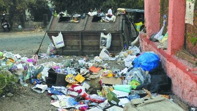 Nagpur skyline with clean streets and waste management symbols. | Nagpur Municipal Corporation | debris dumping.