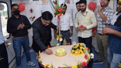 Celebration on Wheels train adorned with balloons and streamers. Nagpur Metro