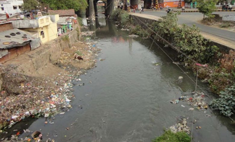 depicting a river undergoing hydrological study for flood management purposes in Nagpur.