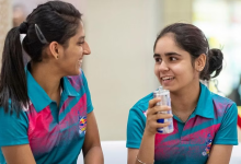 Ritika Thaker and Simran Singhi celebrating their victory at Malaysia Masters BWF Super 500 tournament.