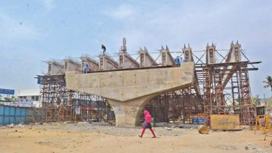 Construction site of the Wadi T Point flyover facing delays with ongoing work.