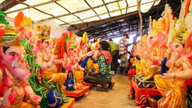 A serene Ganesh idol made of clay, symbolizing eco-friendly celebrations during the Ganesh Festival.