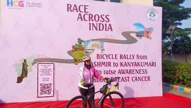 Cyclists riding across India to promote breast cancer awareness during Breast Cancer Awareness Month.