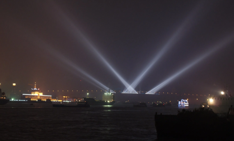 Nighttime view of Nagpur Airport runway lights, showcasing air safety measures.