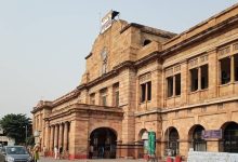 Temporary relocation of booking office at Nagpur railway station during redevelopment.