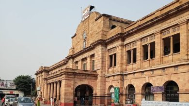 Temporary relocation of booking office at Nagpur railway station during redevelopment.