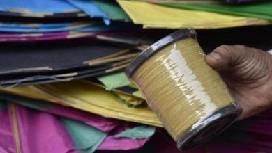 Drone monitoring kite flying activities in Nagpur to curb nylon manja use.