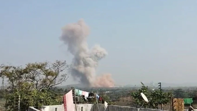 Smoke rising from the site of a devastating blast in Maharashtra’s Bhandara district | Ordnance Factory Blast, with rescue teams working in the debris.