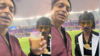 Shoaib Akhtar and Dolly Chaiwala meet during the ILT20, blending cricket and chai culture.