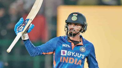 Shreyas Iyer celebrating his second fastest ODI fifty at Nagpur against England.