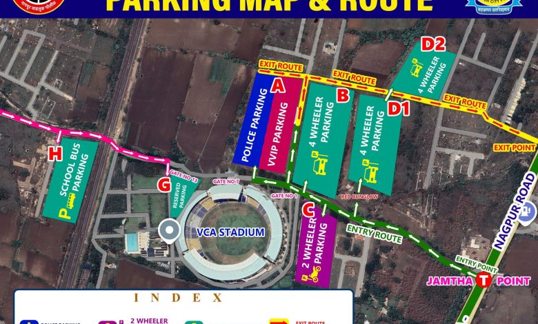 Traffic and parking guidelines for India vs England ODI at Jamtha Stadium, Nagpur.