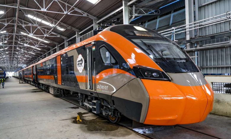 Modern Vande Bharat Sleeper Train on Indian Railways track.