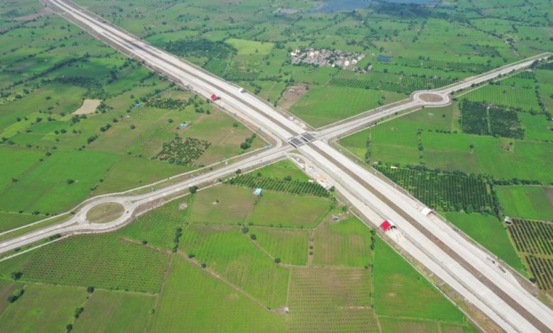 Aerial view of Mumbai-Nagpur Expressway showcasing the newly completed stretch with scenic surroundings.