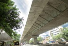 Aerial view of Indora to Dighori flyover project under construction.