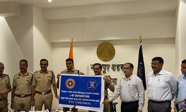 A citizen using WhatsApp to report a traffic violation to Nagpur Traffic Police.