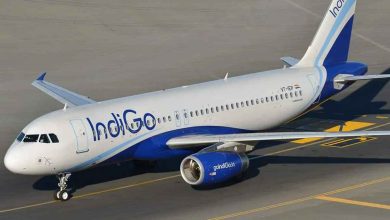 IndiGo aircraft at the airport, representing the new direct flight route between Pune and Prayagraj.