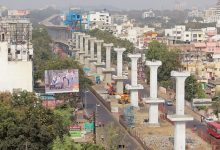 Metro pillars in Nagpur serving as address markers for locals and businesses.