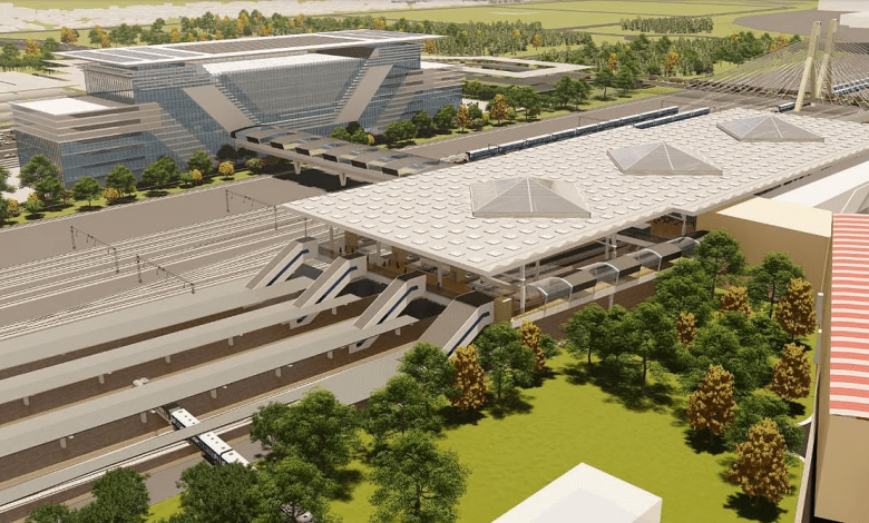 Modernized Ajni Railway Station with platforms, escalators, and eco-friendly design.